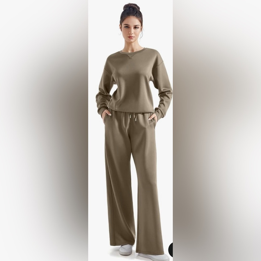 SUUKSESS Women Modal 2 piece outfits Oversized Sweatshirt Wide Leg Pants
